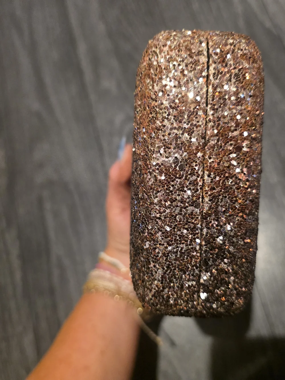 Nordstrom Glitter Ombre Rose GOLD Sparkle Clutch With Gold Strap